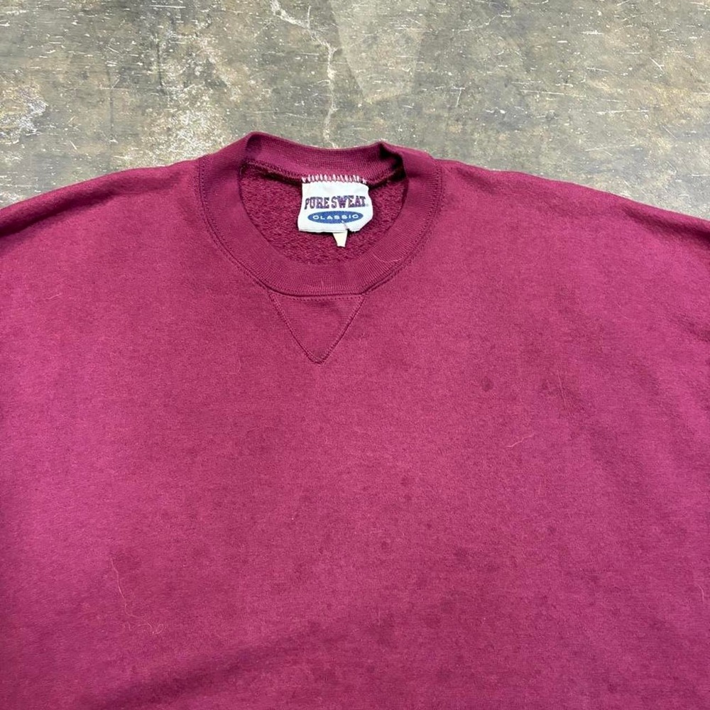 Vintage Pure Sweat Classic Sweatshirt XL Faded Burgundy Red 90s Crewneck 0369 - Picture 2 of 5